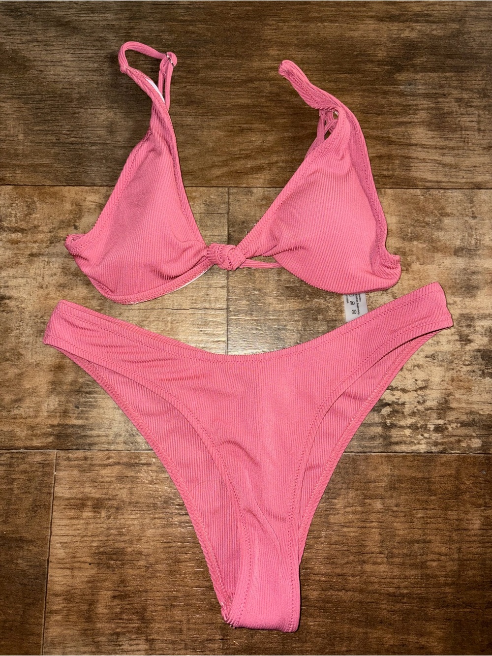 Mauve Pink Ribbed Bikini Bathing Suit Set